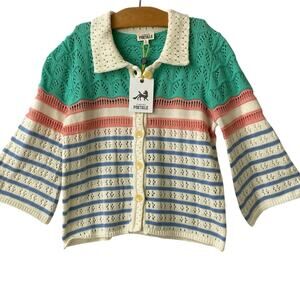 Finding Foxtale Boho Crochet Cardigan Sweater Girls 8 12 Green Coastal Beach NWT